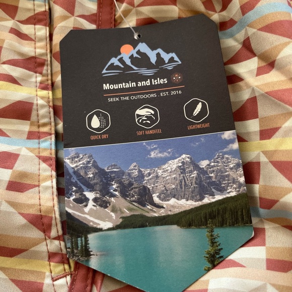 Mens XL Swim Trunks Mountain & Isles Multicolor Geometric Lined Drawstring NWT - Picture 2 of 7